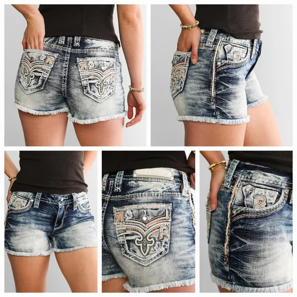 ❤️ROCK REVIVAL❤️ MAE EASY STRETCH EMBROIDERED EMBELLISHED SHORTS SIZE 28 - Picture 2 of 11